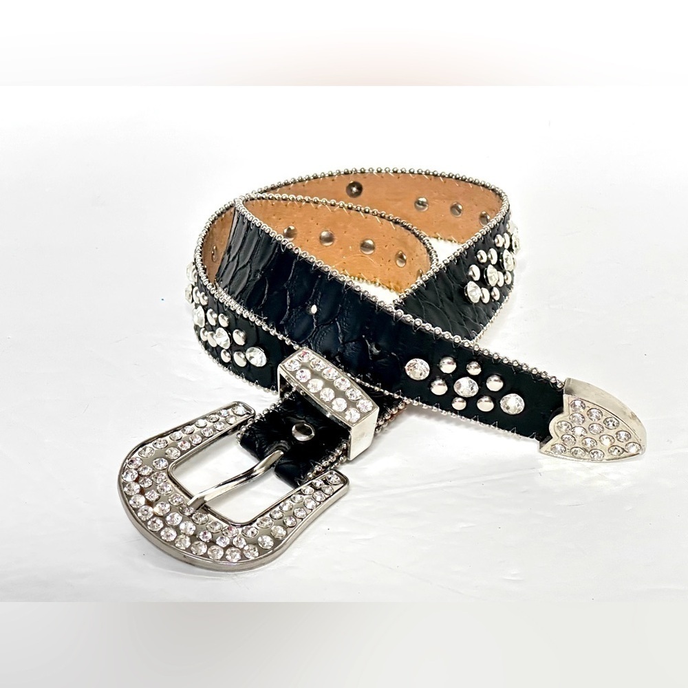Womens Western Rhinestone Belt 24-26 black rockabilly bling studs cowgirl 3490